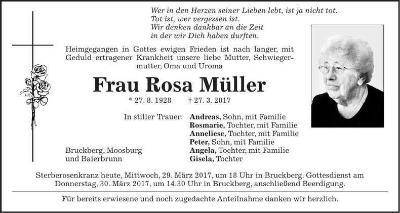 Traueranzeige Rosa Müller