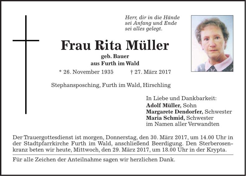 Traueranzeige Rita Müller