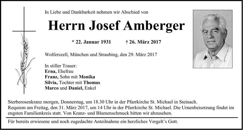 Traueranzeige Josef Amberger