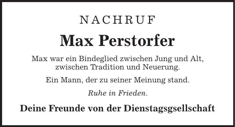 Traueranzeige Max Perstorfer