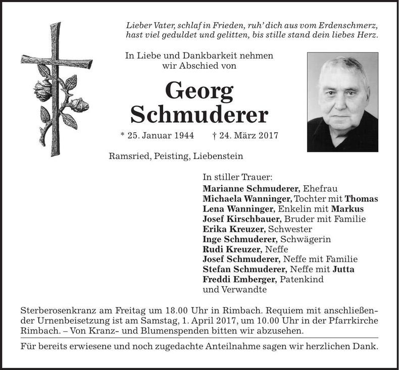 Traueranzeige Georg Schmuderer
