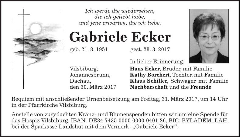 Traueranzeige Gabriele Ecker