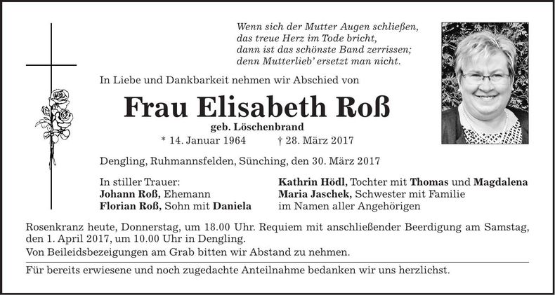 Traueranzeige Elisabeth Roß