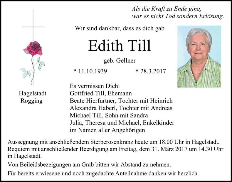 Traueranzeige Edith Till
