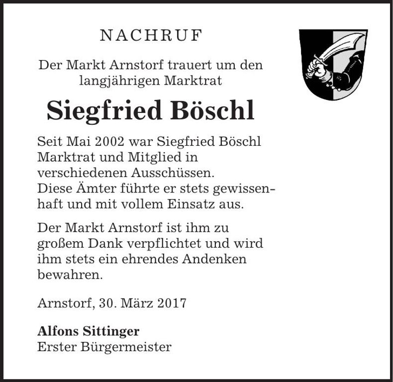 Traueranzeige Siegfried Böschl