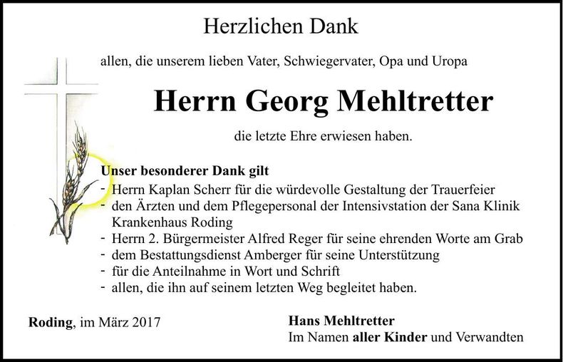 Traueranzeige Georg Mehltretter