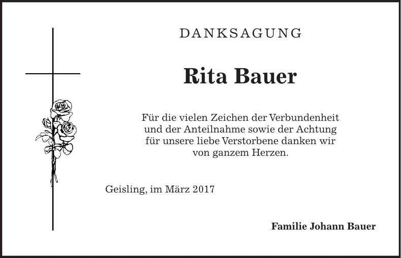 Traueranzeige Rita Bauer