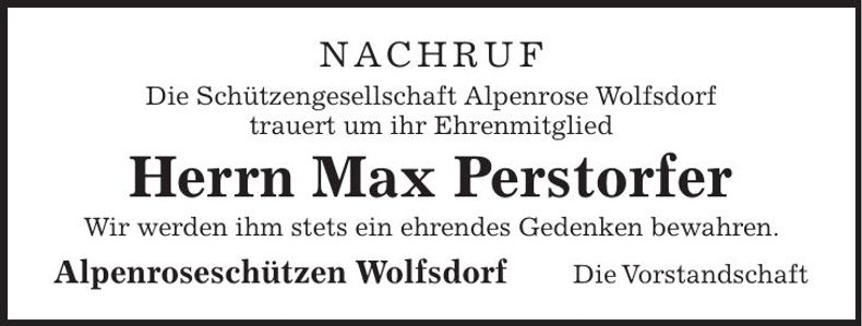 Traueranzeige Max Perstorfer