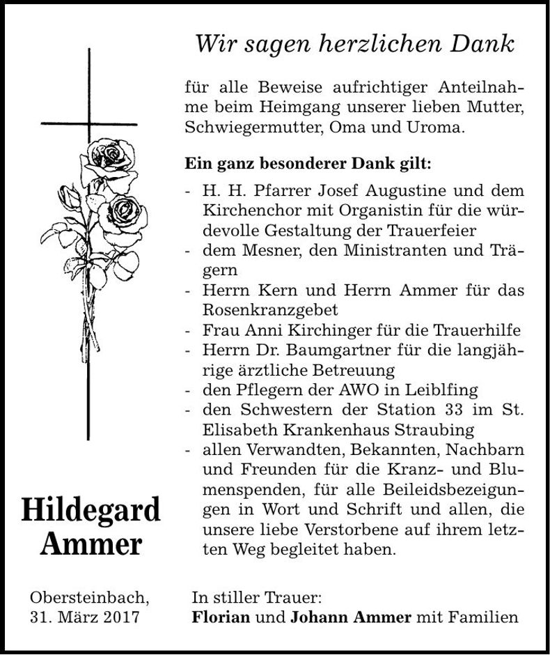 Traueranzeige Hildegard Ammer