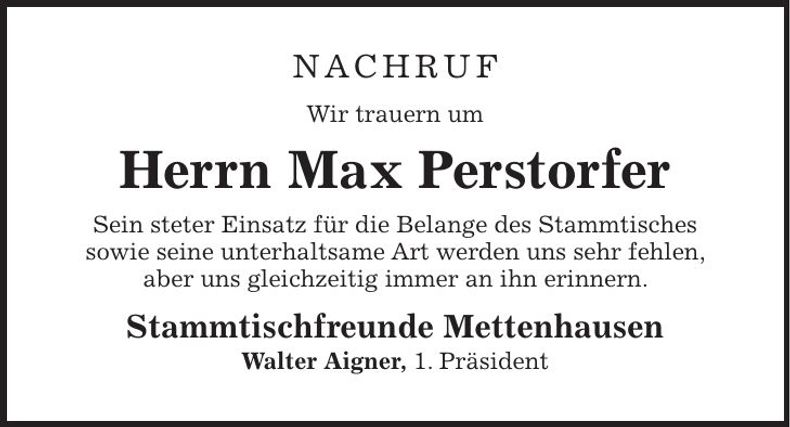Traueranzeige Max Perstorfer