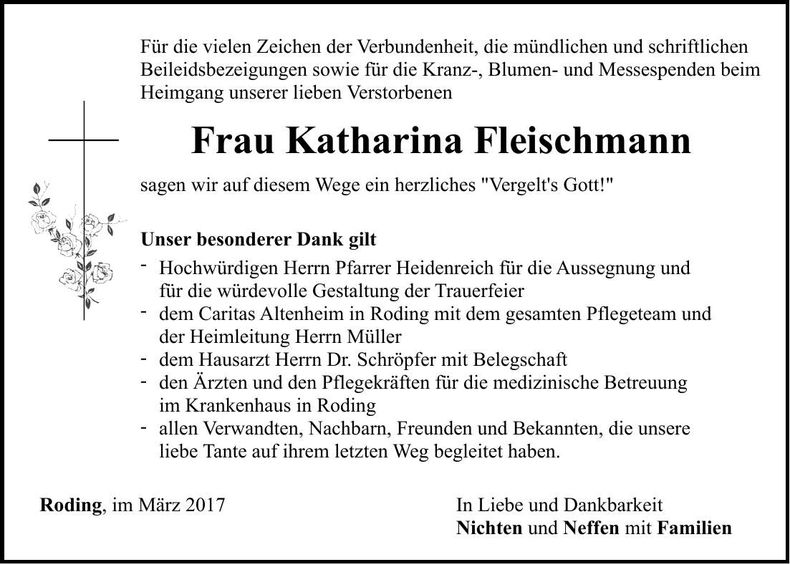 Traueranzeige Katharina Fleischmann