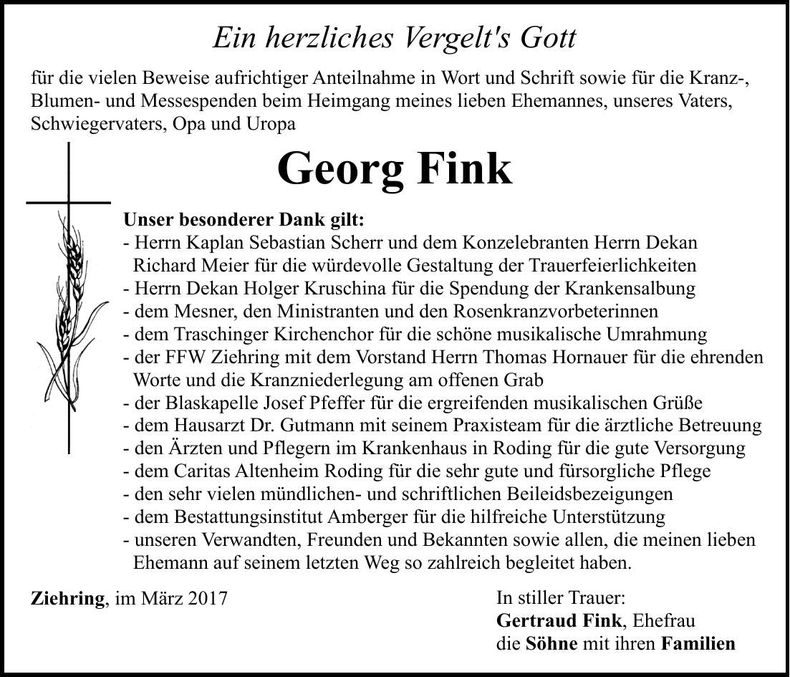 Traueranzeige Georg Fink