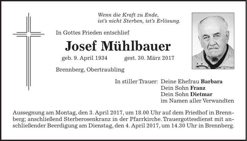 Traueranzeige Josef Mühlbauer
