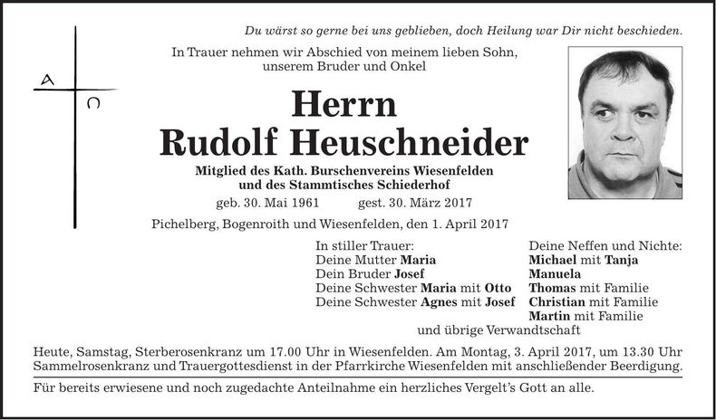Traueranzeige Rudolf Heuschneider