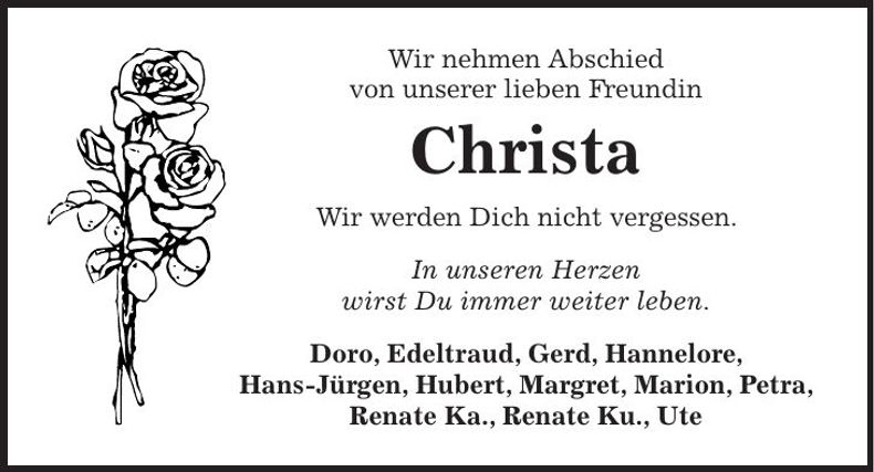 Traueranzeige Christa Vorsatz