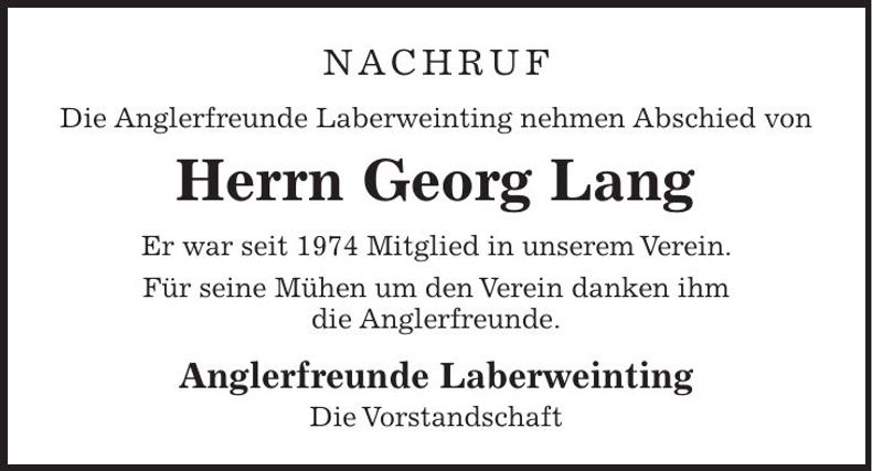 Traueranzeige Georg Lang
