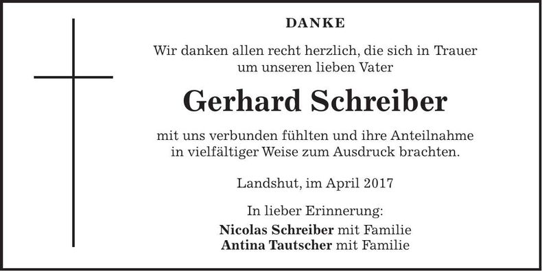 Traueranzeige Gerhard Schreiber