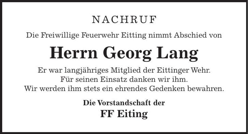 Traueranzeige Georg Lang