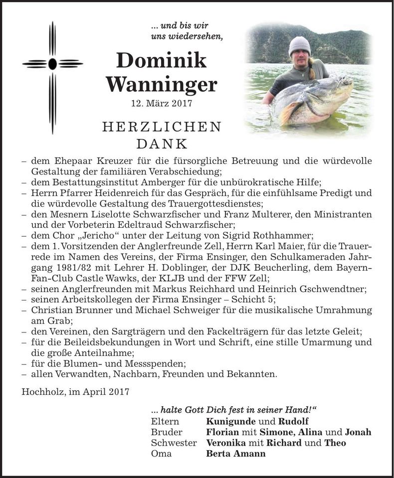 Traueranzeige Dominik Wanninger