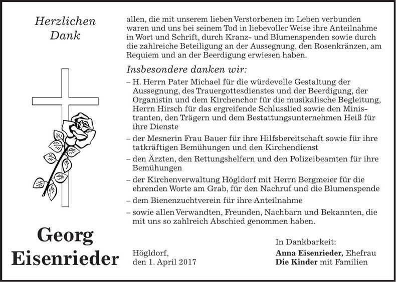 Traueranzeige Georg Eisenrieder