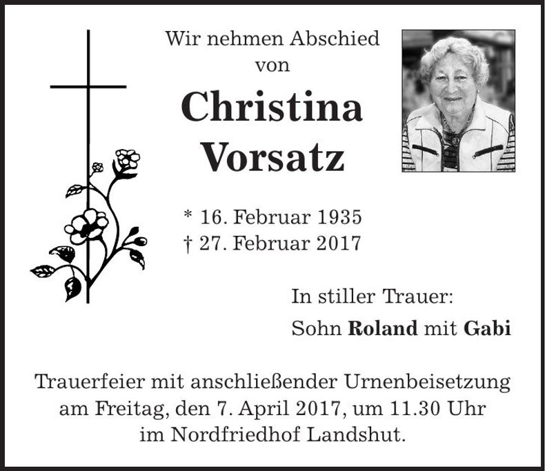 Traueranzeige Christina Vorsatz