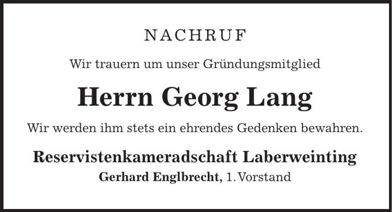 Traueranzeige Georg Lang