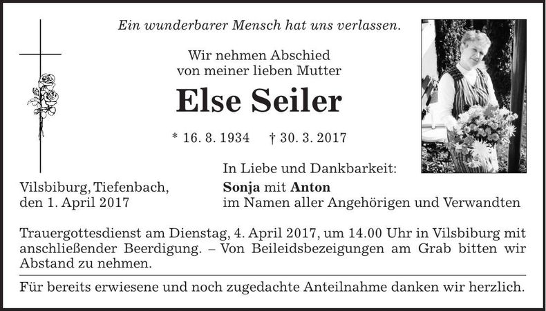 Traueranzeige Else Seiler