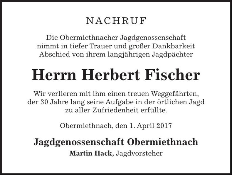 Traueranzeige Herbert Fischer