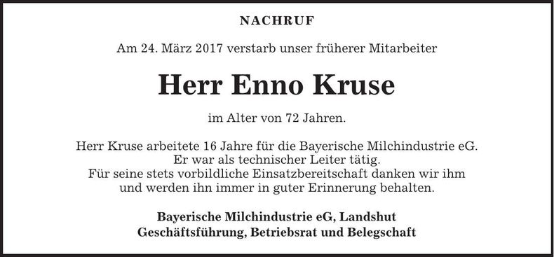 Traueranzeige Enno Kruse