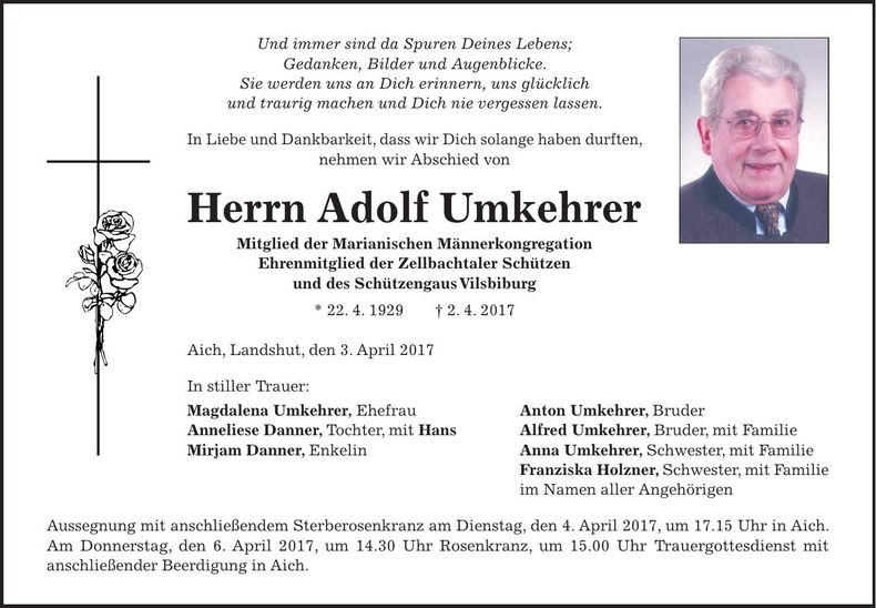 Traueranzeige Adolf Umkehrer