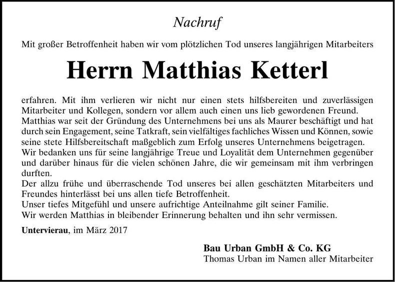 Traueranzeige Matthias Ketterl