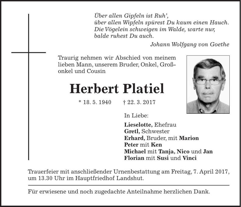 Traueranzeige Herbert Platiel