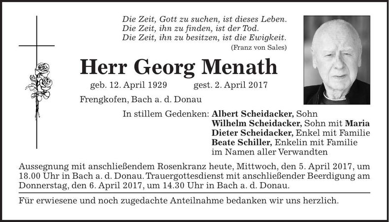 Traueranzeige Georg Menath