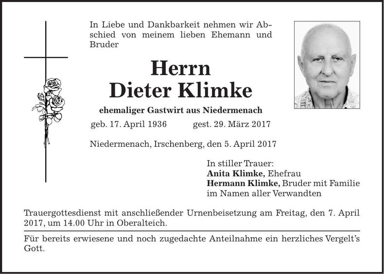 Traueranzeige Dieter Klimke
