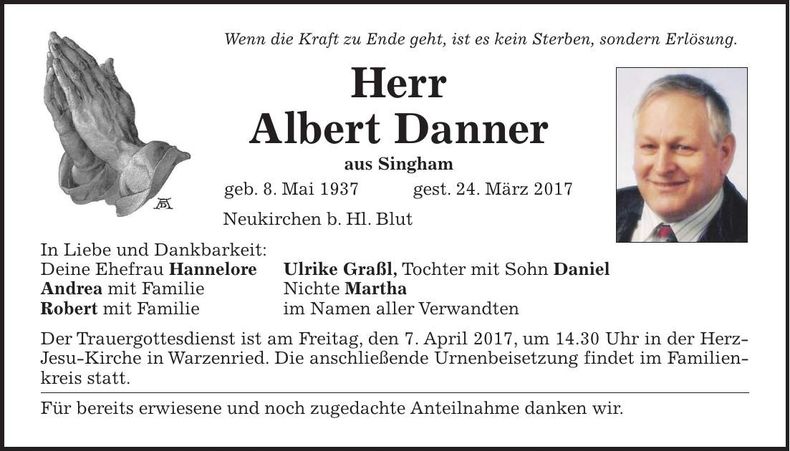 Traueranzeige Albert Danner