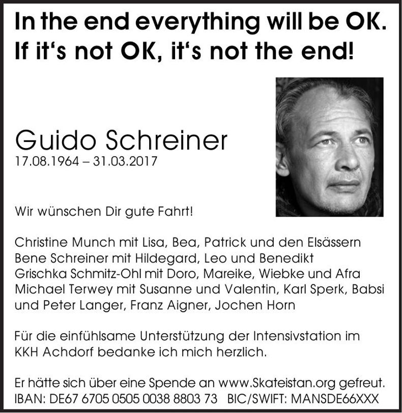 Traueranzeige Guido Schreiner