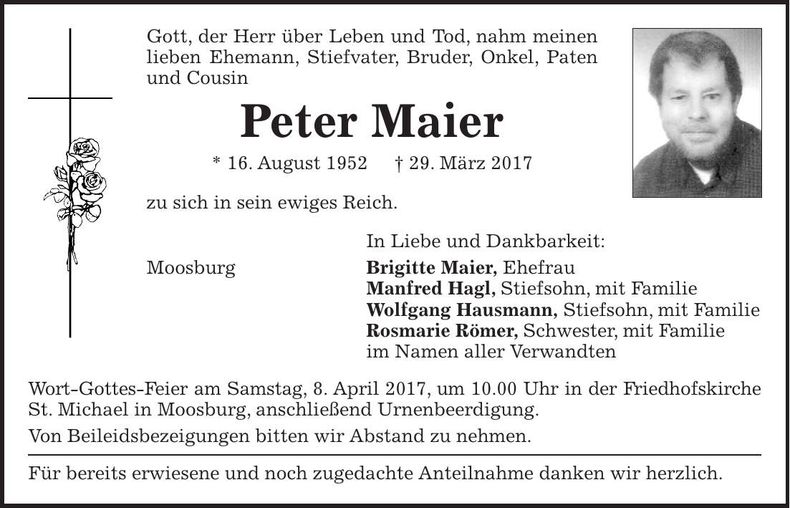 Traueranzeige Peter Maier