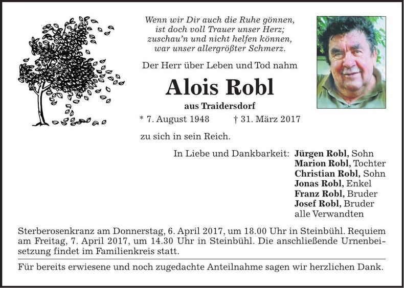 Traueranzeige Alois Robl