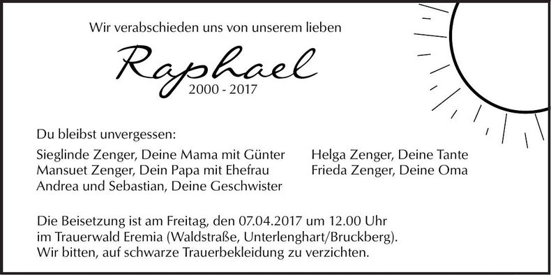 Traueranzeige Raphael Zenger