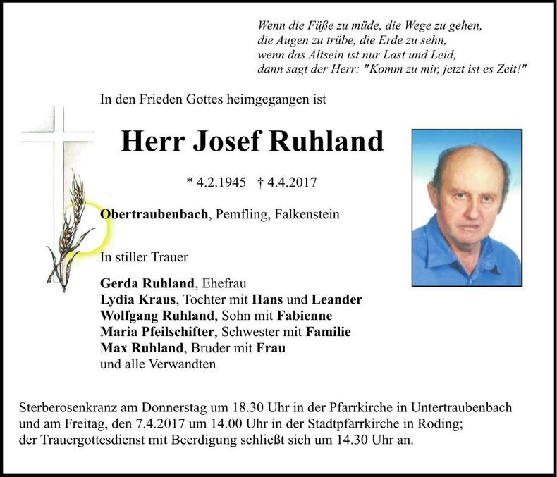 Traueranzeige Josef Ruhland