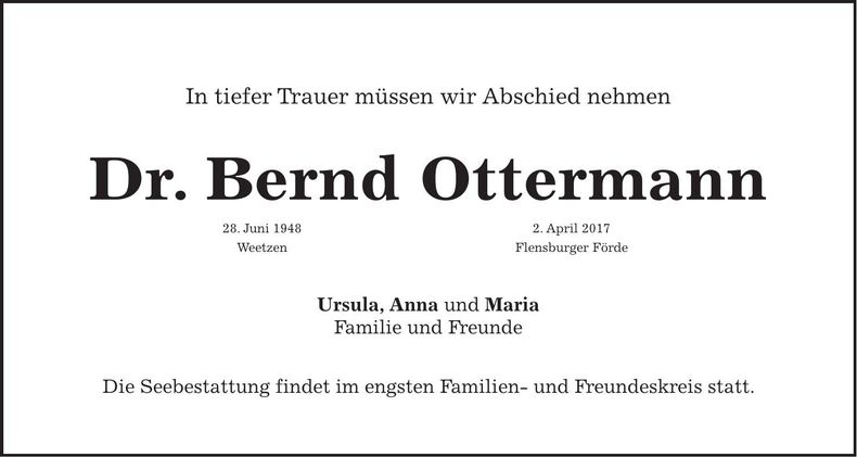 Traueranzeige Dr. Bernd Ottermann