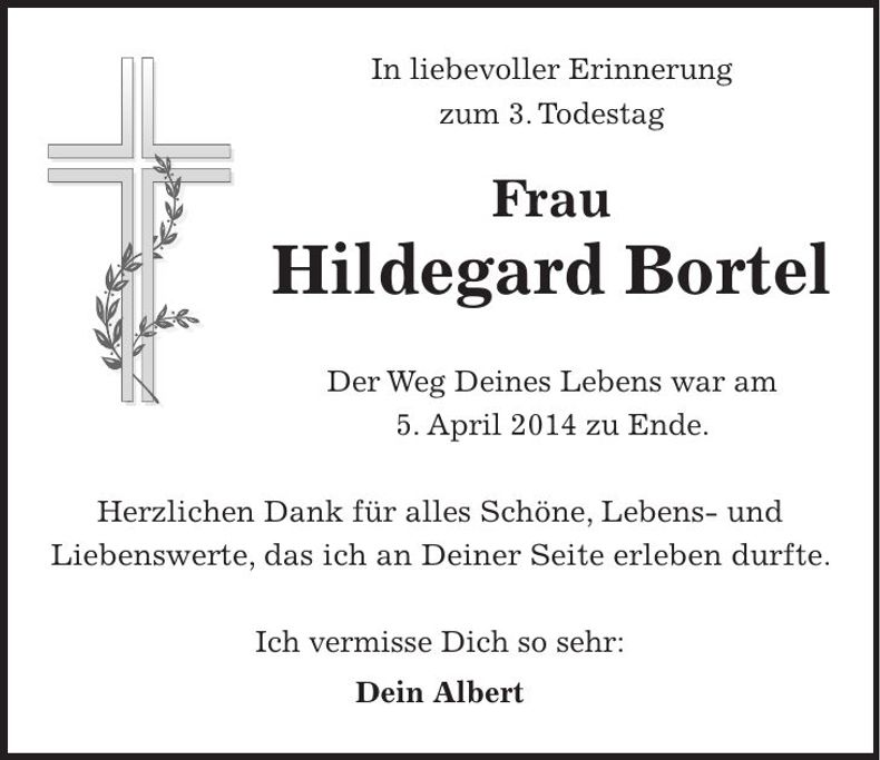 Traueranzeige Hildegard Bortel