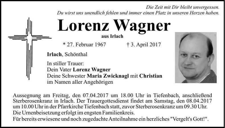 Traueranzeige Lorenz Wagner
