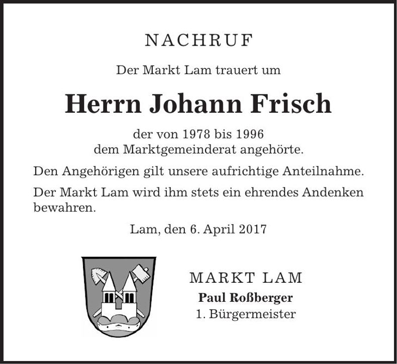 Traueranzeige Johann Frisch