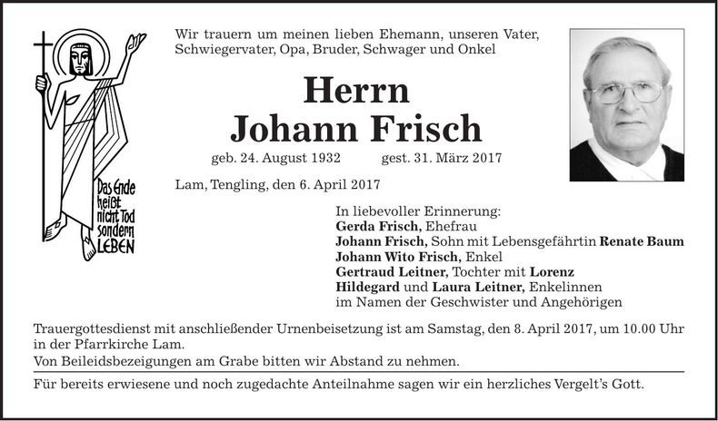 Traueranzeige Johann Frisch