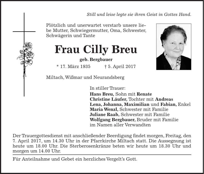 Traueranzeige Cilly Breu