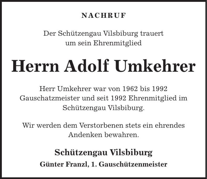 Traueranzeige Adolf Umkehrer