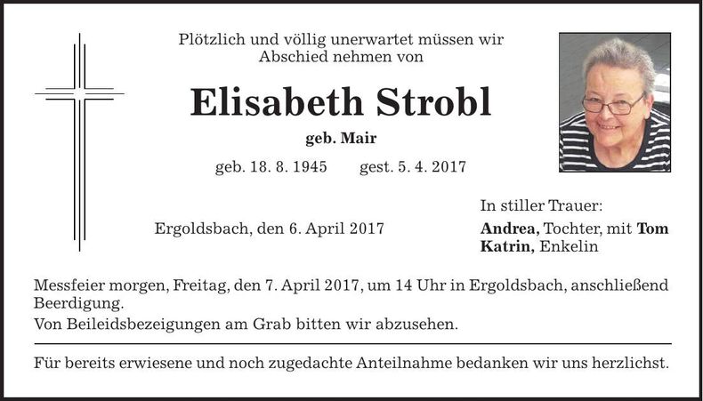 Traueranzeige Elisabeth Strobl