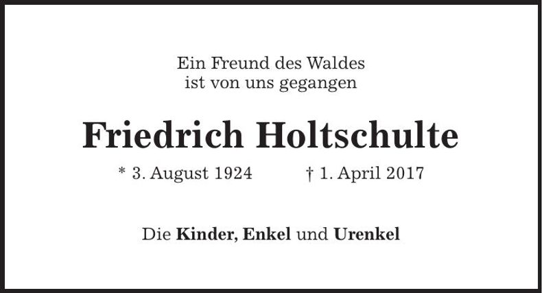 Traueranzeige Friedrich Holzschulte