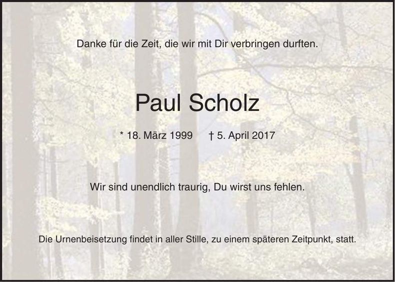 Traueranzeige Paul Scholz